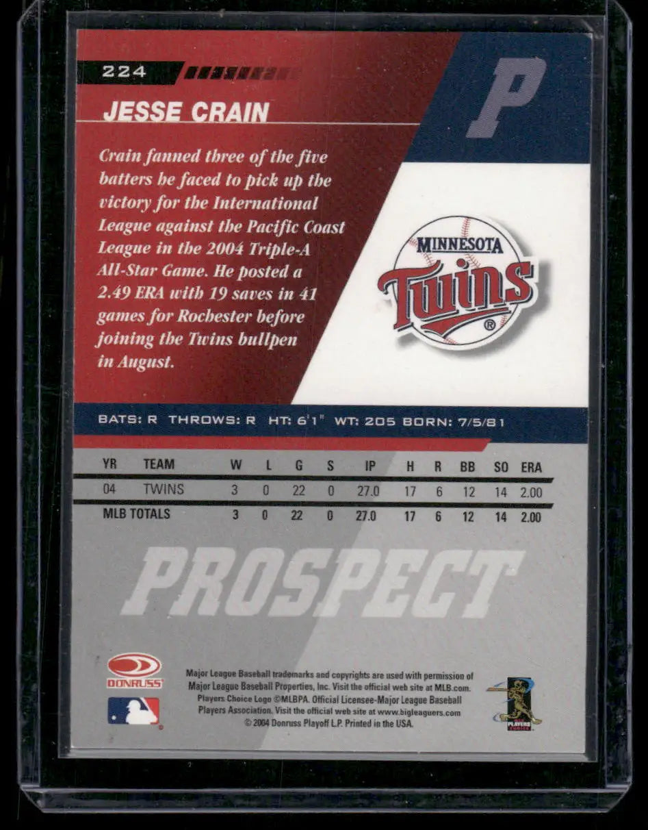Baseball card of Jesse Crain from 2004 Leaf Prospect Jesse Crain #224 collection