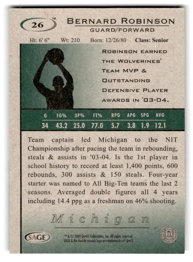 2004 SAGE HIT #26 Bernard Robinson - Trading Card