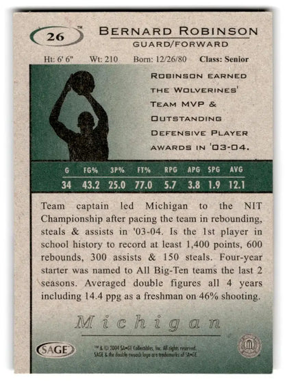 2004 SAGE HIT #26 Bernard Robinson - Trading Card