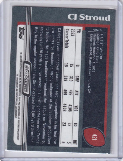 Football trading card featuring CJ Stroud Houston Texans player statistics 2004 Topps #421