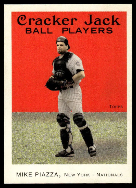 Vintage Topps Cracker Jack Mike Piazza baseball card featuring catcher in pinstripes
