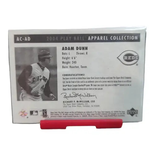 2004 Upper Deck Play Ball Adam Dunn trading card from the Play Ball Apparel Collection