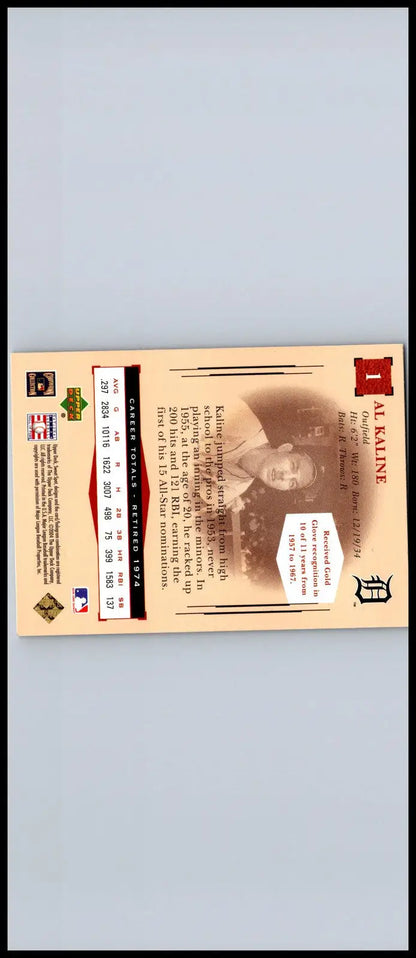 Al Kaline baseball card from 2004 Upper Deck Sweet Spot Classic collection
