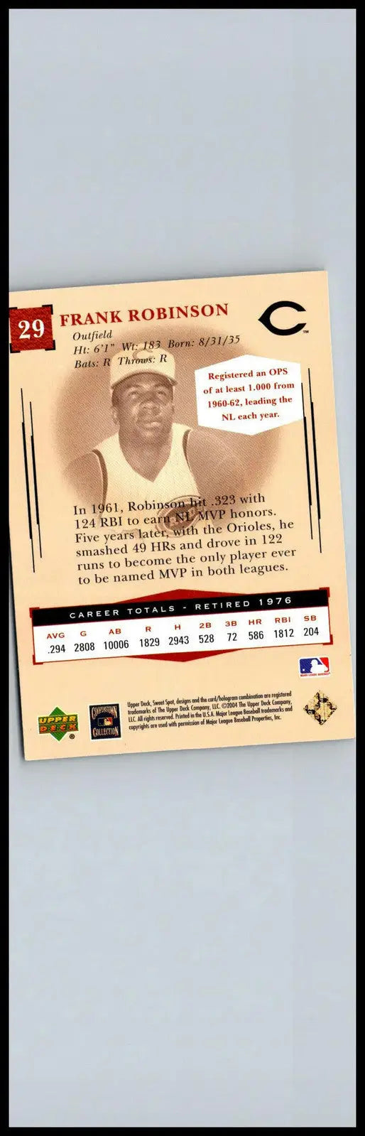 Frank Robinson baseball card from 2004 Upper Deck Sweet Spot Classic #29 series