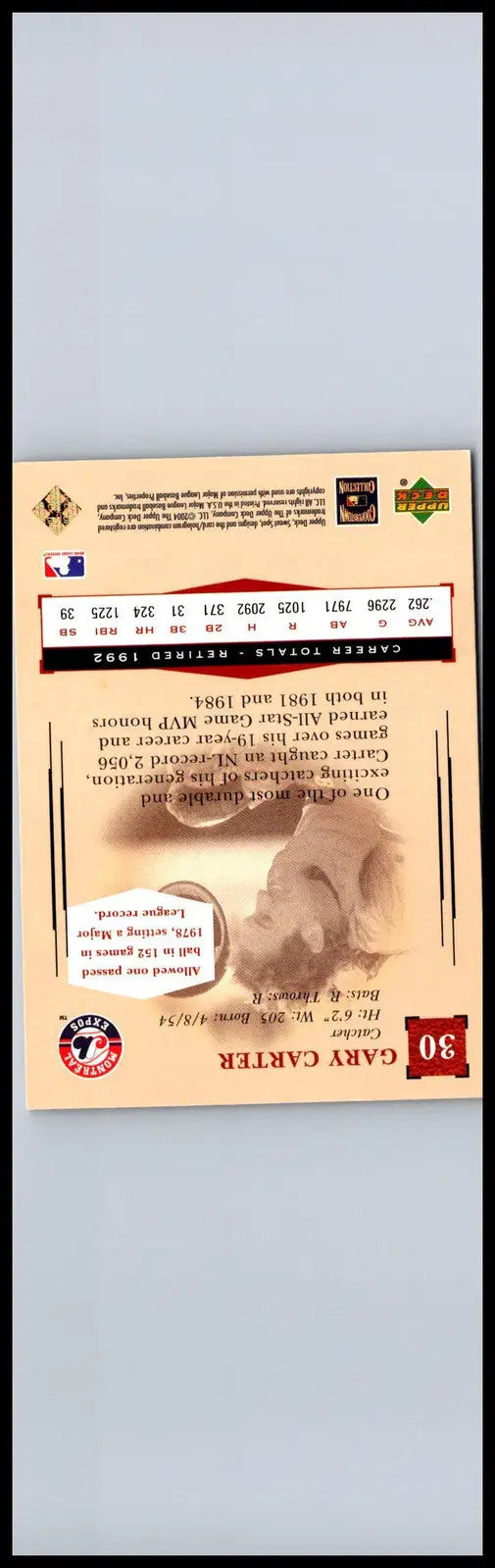 Gary Carter baseball card from 2004 Upper Deck Sweet Spot Classic #30 collection