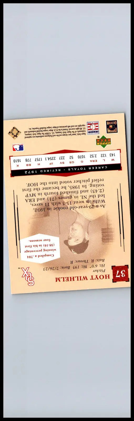 Hoyt Wilhelm baseball card from 2004 Upper Deck Sweet Spot Classic #37 collection