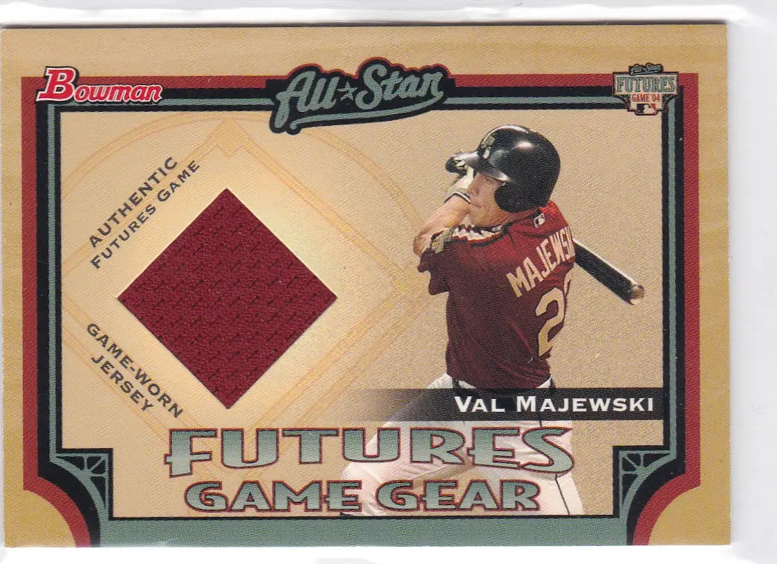 Baseball trading card of Val Majewski featuring a Futures Game Gear jersey swatch