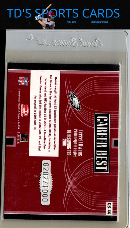 Terrell Owens football card from 2005 Donruss Elite Owens Career Best Red #/1000