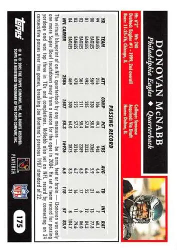 2005 Topps #175 Donovan McNabb trading card with original gloss, NM-MT Eagles collectible