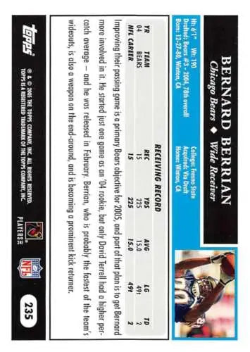 2005 Topps #235 Bernard Berrian football card with original gloss from Bears collection