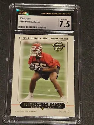 Derrick Johnson rookie card Kansas City Chiefs 2005 Topps #380 CSG 7.5