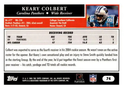 2005 Topps #74 Keary Colbert NM-MT Panthers football card with original gloss