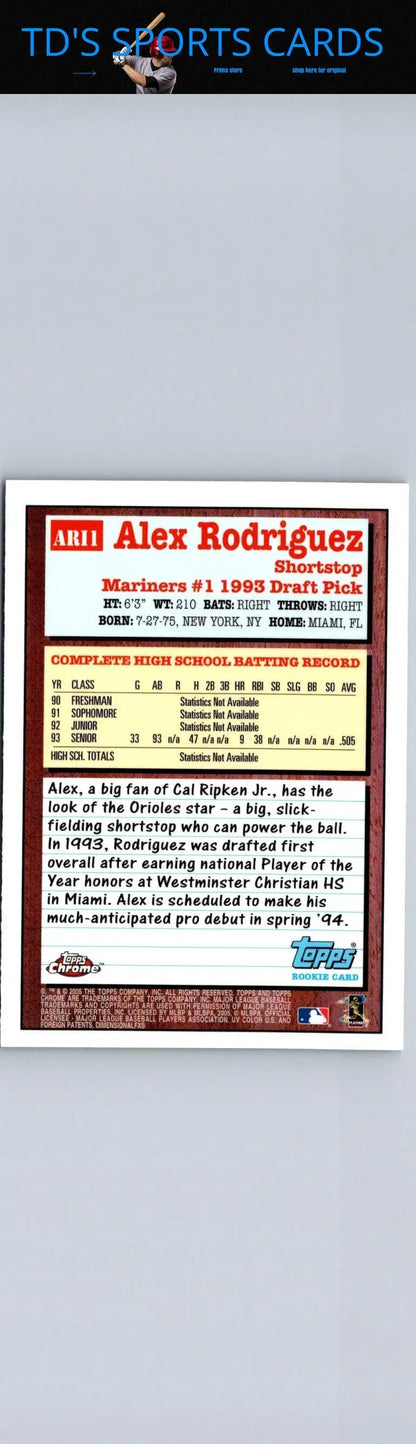 2005 Topps #ARI1 Alex Rodriguez baseball card featuring A-Rod Spokesman design