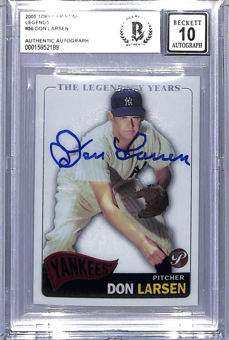 Graded Don Larsen autographed baseball card from Topps Pristine Legends featuring York Yankees