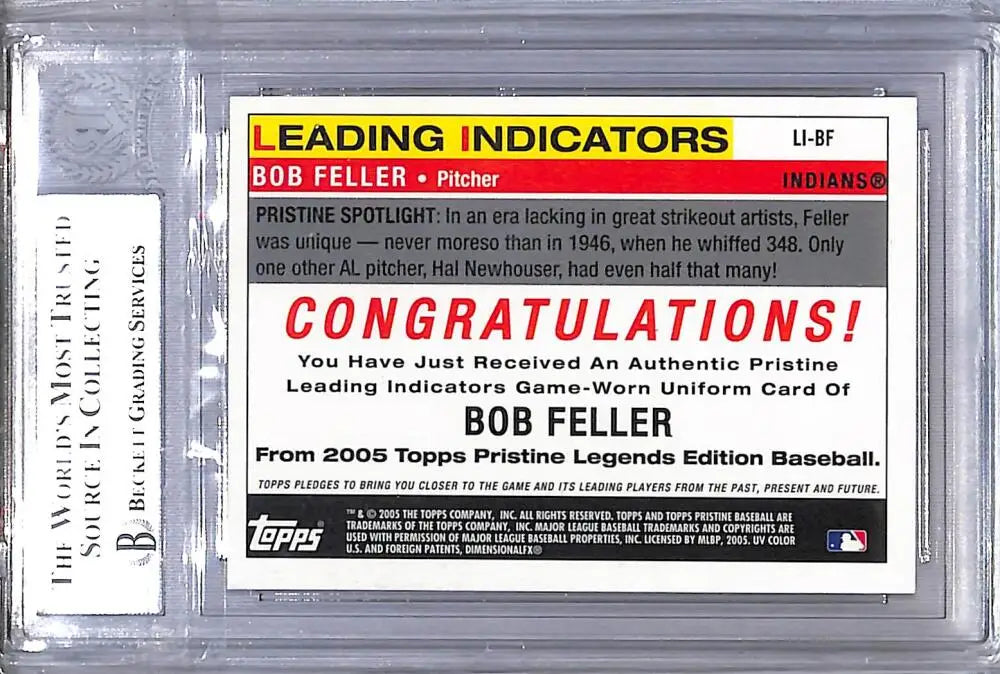2005 Topps Pristine Legends Leading Indicators #LI-BF Bob Feller NM-MT MEM Auto Cleveland Indians