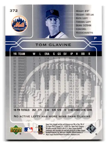 2005 Upper Deck Tom Glavine baseball card with original gloss NM-MT Mets ID 71978