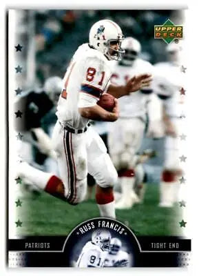 Football trading card of Russ Francis in Upper Deck Legends jersey 81 running with ball