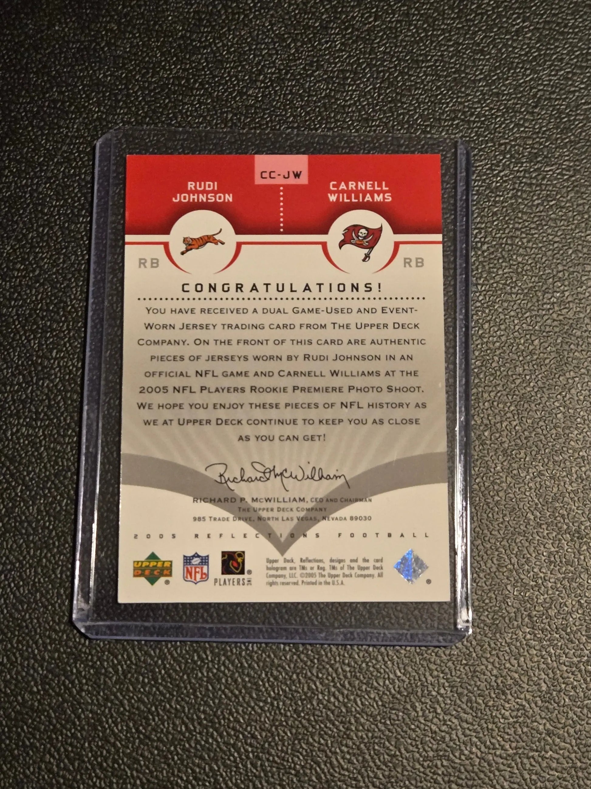Upper Deck Reflections Rudi Johnson Carnell Williams dual jersey card Cloth Red