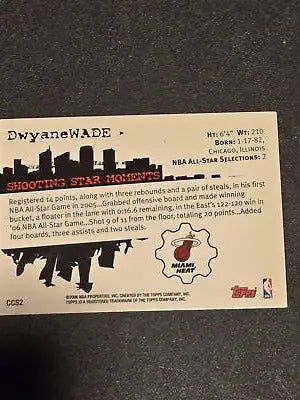 Dwyane Wade basketball card from Clutch City Stars series CCS2 Dwyane Wade 2006-07
