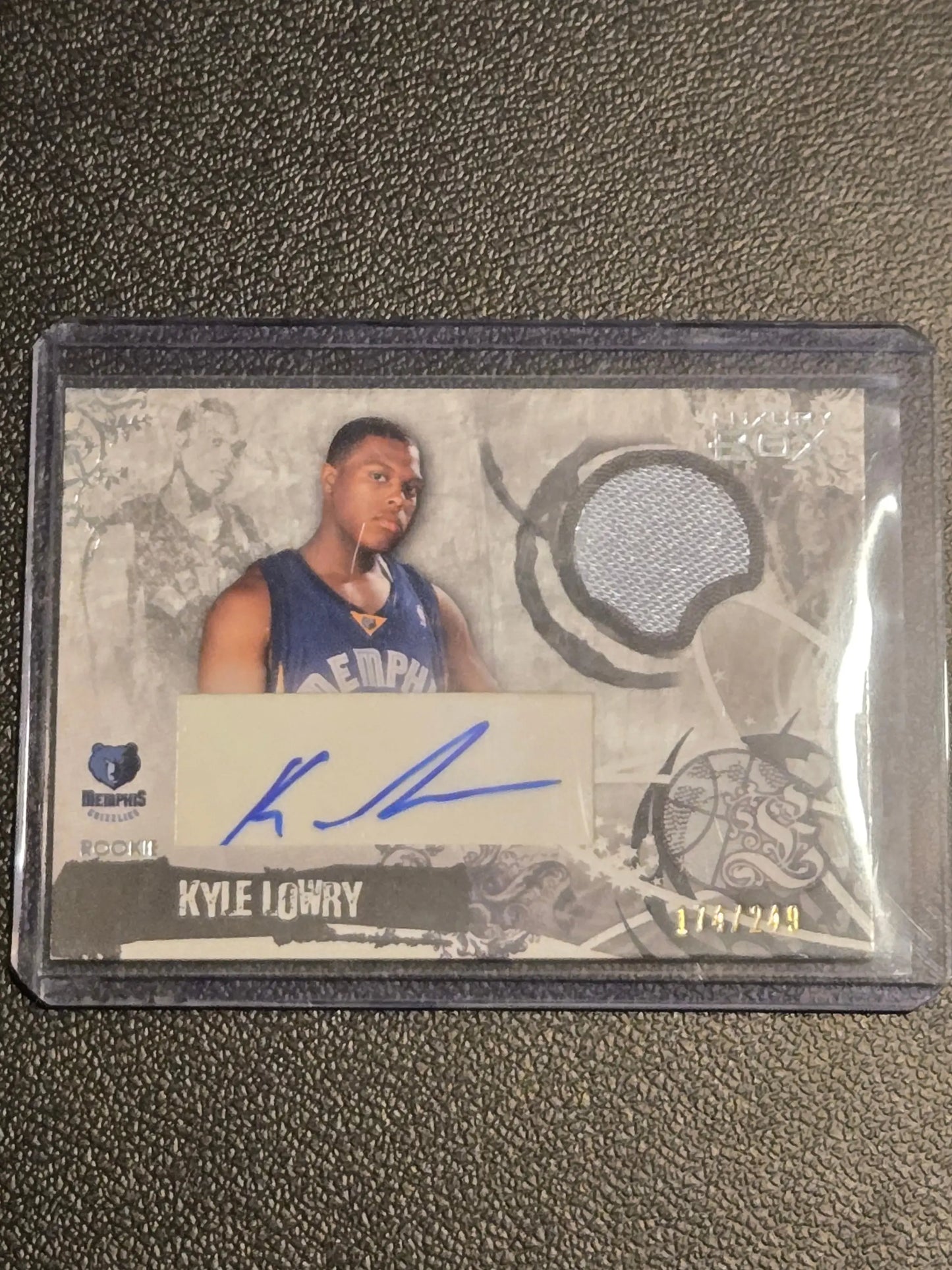 Kyle Lowry autographed basketball card with jersey patch from Topps Luxury Box rookie series