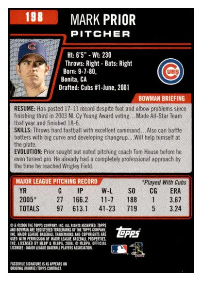 2006 Bowman #198 Mark Prior - Trading Card
