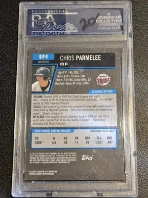Encased Chris Parmelee baseball card from 2006 Bowman Chrome Draft Picks DP4 Ch