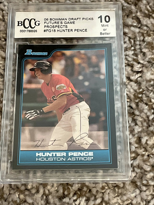 Graded 2006 Bowman Futures Game Hunter Pence BCCG 10 baseball card in protective case