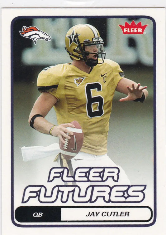 Football trading card of Jay Cutler RC Rookie in gold uniform, Fleer Futures #146