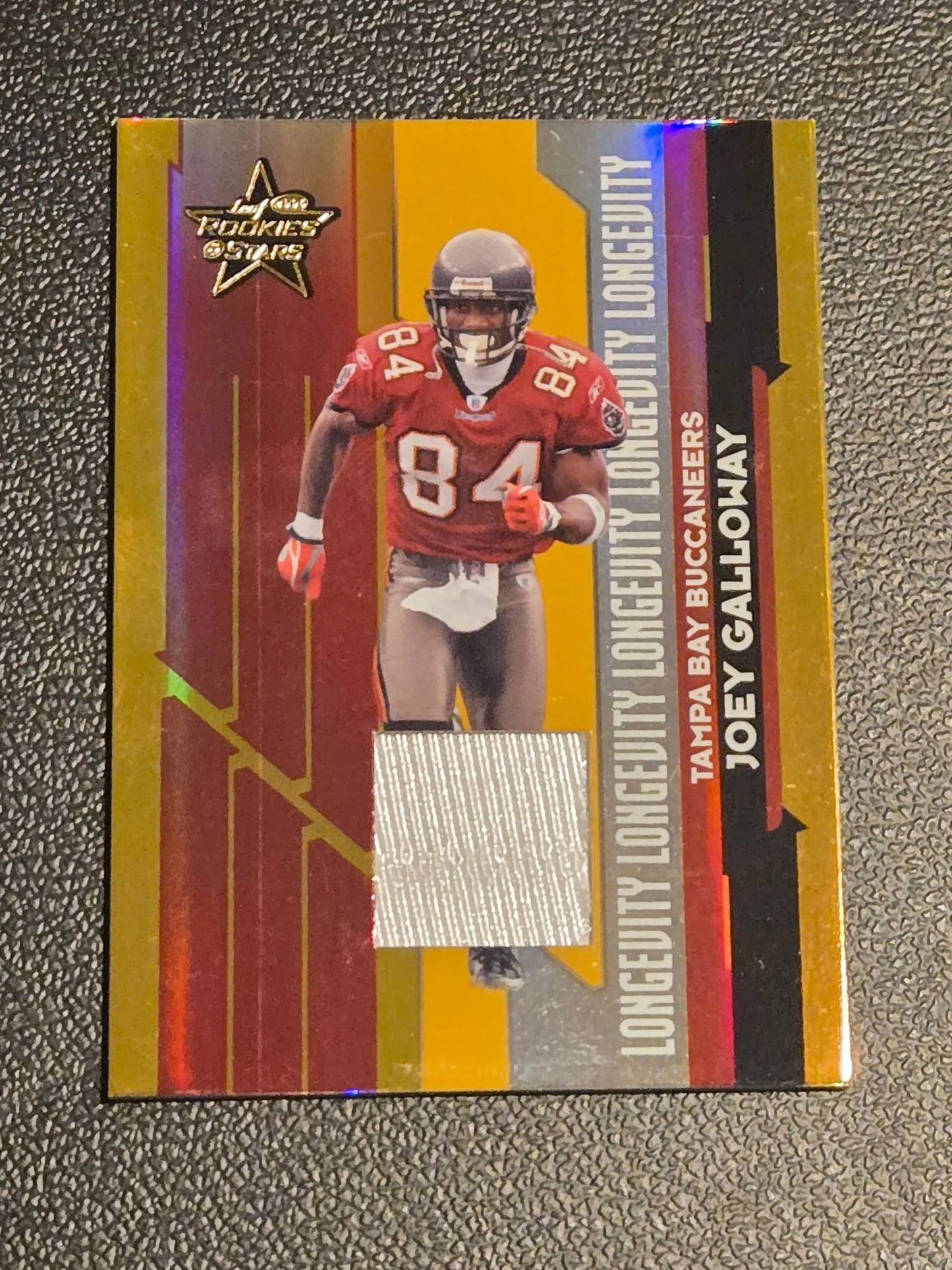 Football trading card featuring Joey Galloway with memorabilia swatch from Galloway Materials Longevity Gold