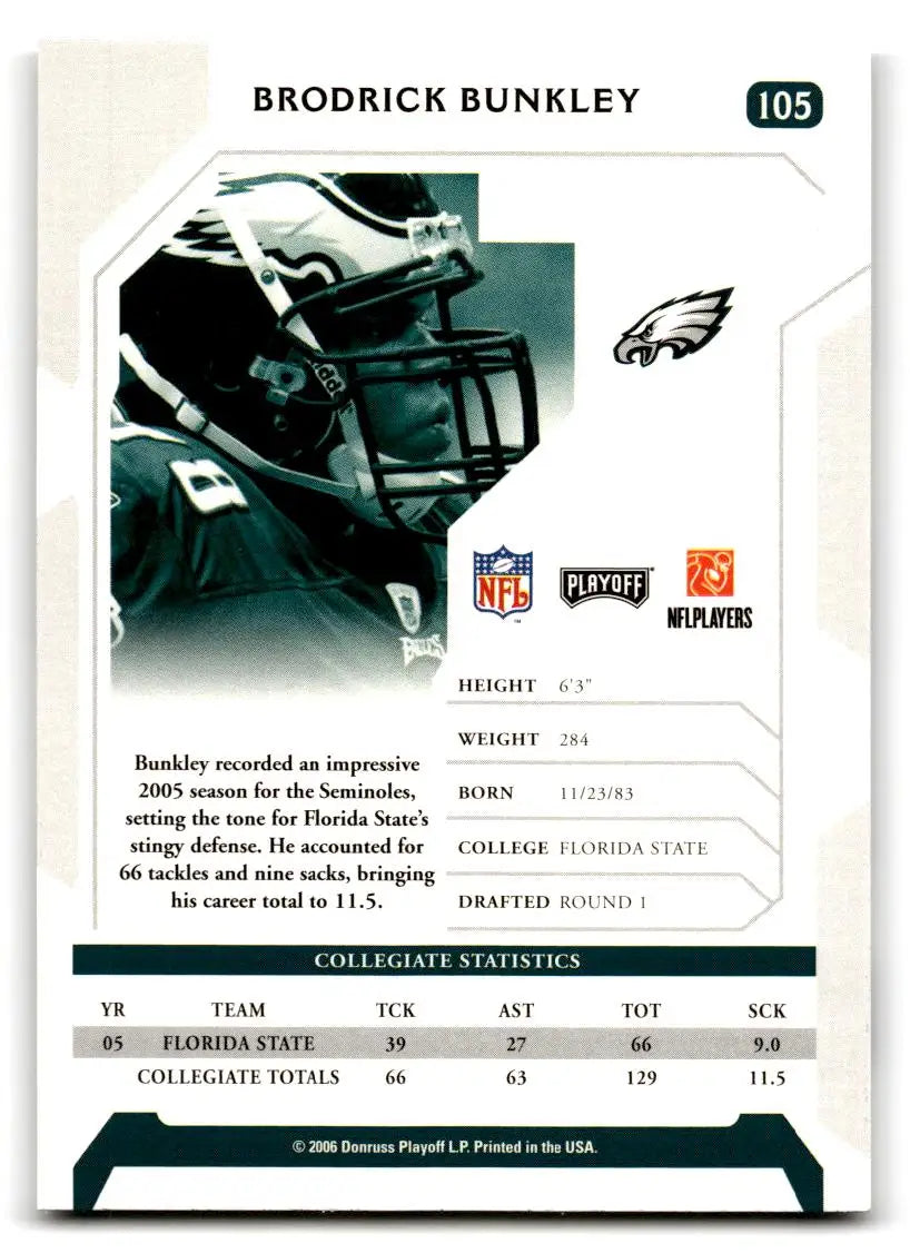 2006 Playoff NFL Playoffs #105 Brodrick Bunkley - Trading Card