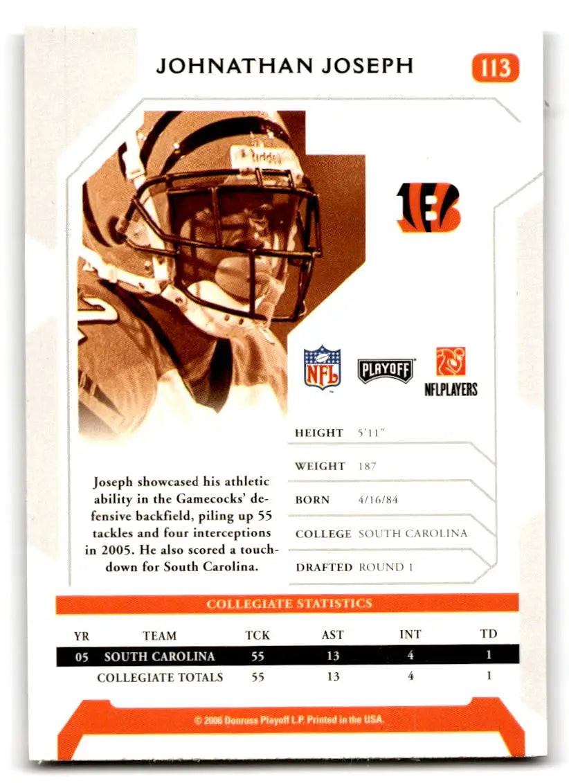 2006 Playoff NFL Playoffs #113 Johnathan Joseph - Trading Cards