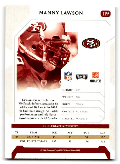 2006 Playoff NFL Playoffs #119 Manny Lawson - Trading Card