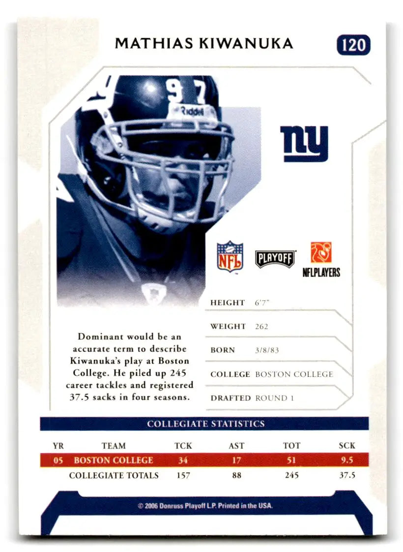 2006 Playoff NFL Playoffs #120 Mathias Kiwanuka - Trading Card