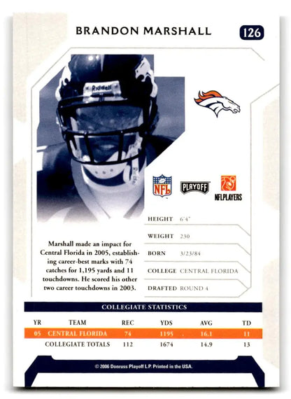 2006 Playoff NFL Playoffs #126 Brandon Marshall - Trading Card