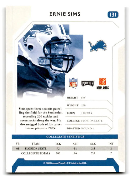 2006 Playoff NFL Playoffs #131 Ernie Sims - Trading Cards