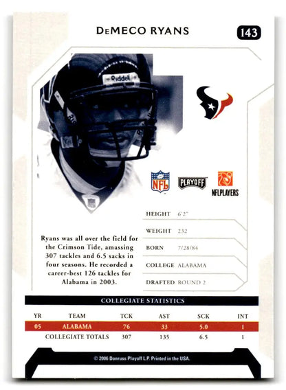 2006 Playoff NFL Playoffs #143 DeMeco Ryans - Trading Card