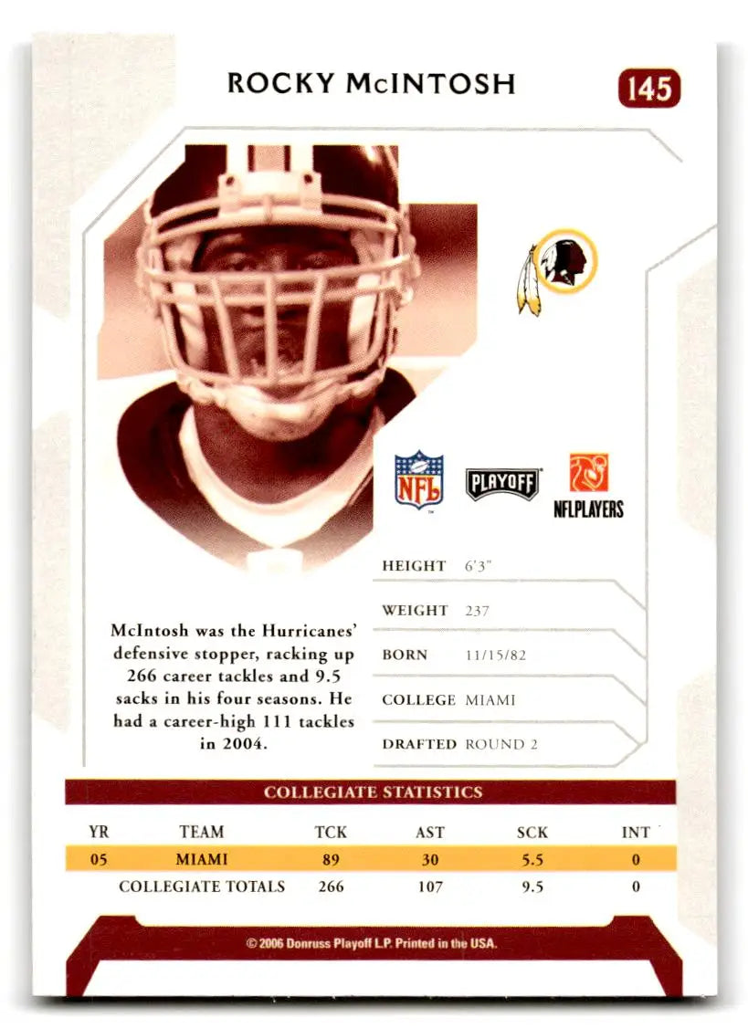 2006 Playoff NFL Playoffs #145 Rocky McIntosh - Trading Card