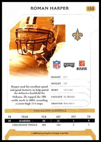 2006 Playoff NFL Playoffs Roman Harper Rookie Card in original gloss condition
