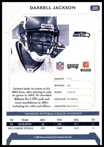 Darrell Jackson football card 2006 Playoff NFL Playoffs original gloss near mint condition