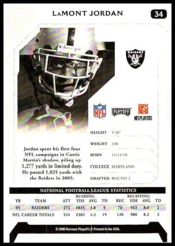 Lamont Jordan football card 2006 Playoff NFL Playoffs original gloss Near Mint Raiders