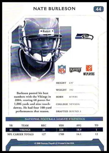 Nate Burleson football card 2006 Playoff NFL Playoffs Near Mint original gloss Seahawks