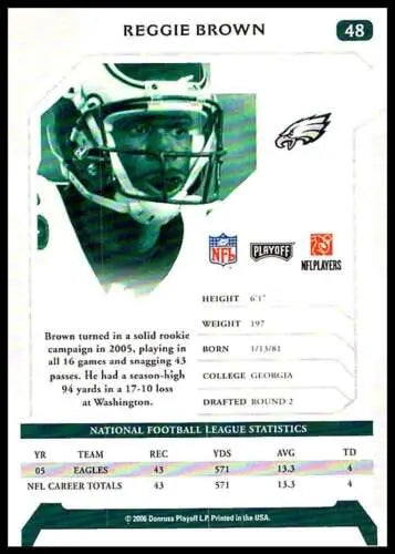 2006 Playoff NFL Playoffs #48 Reggie Brown football card with original gloss and NM condition
