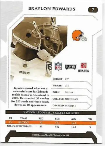 2006 Playoff NFL Playoffs #7 Braylon Edwards original gloss football card for sale