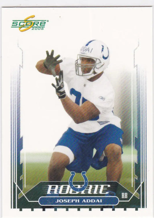 Football trading card of Joseph Addai RC Indianapolis Colts in catching motion