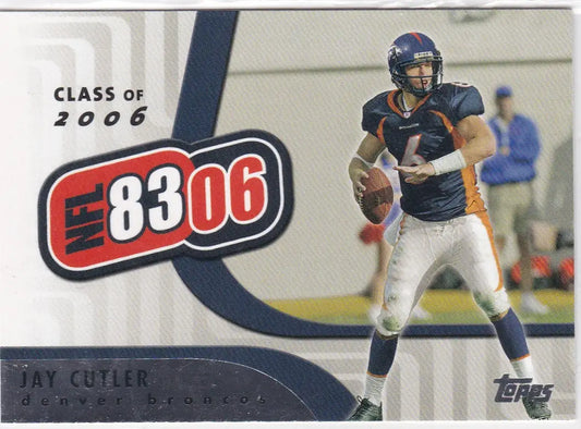 Football trading card of Jay Cutler Denver Broncos in navy blue uniform