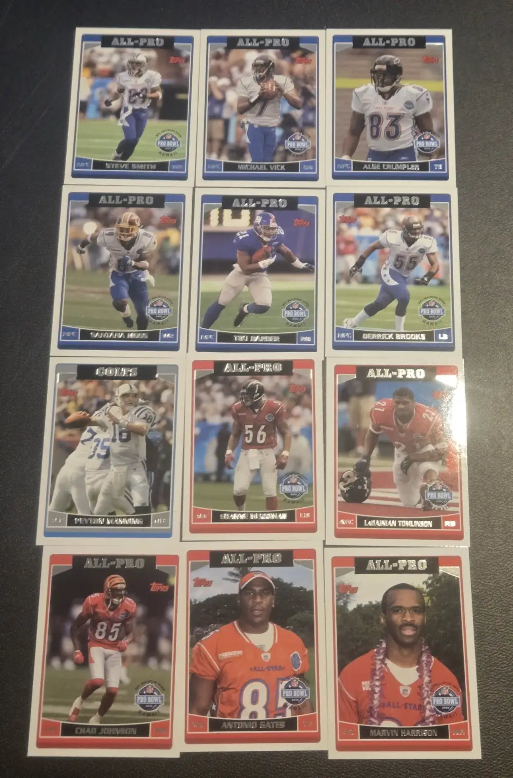 Collection of fifteen NFL trading cards featuring Peyton Manning and Pro Bowl players