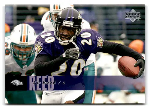 Original gloss football trading card of Ed Reed from 2006 Upper Deck Ravens set
