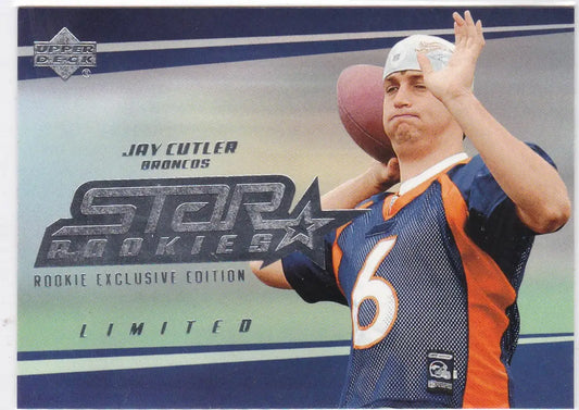 Jay Cutler Rookie football card in throwing motion exclusive RC Denver Broncos