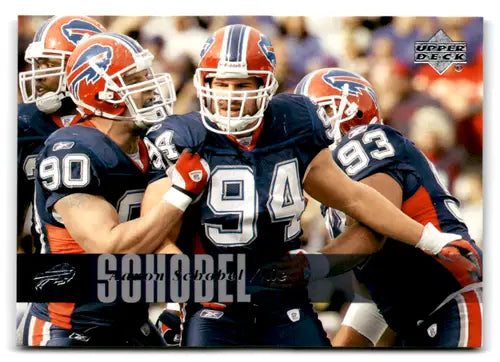 Original gloss football trading card featuring Aaron Schobel from 2006 Upper Deck Bills