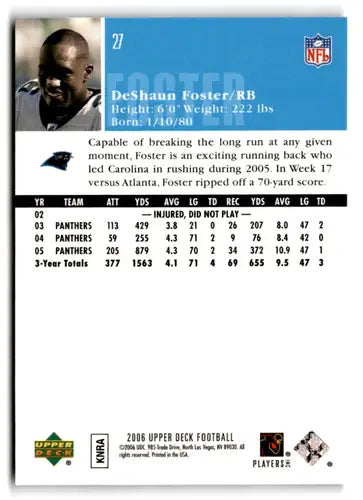 DeShaun Foster football card 2006 Upper Deck Panthers original gloss NM-MT